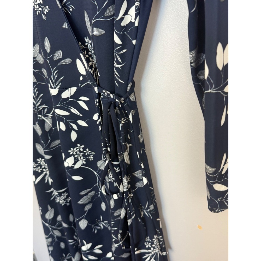 Banana Republic Wrap Dress Womens Small Tall Navy Blue Floral Long Sleeve Midi - Picture 9 of 11